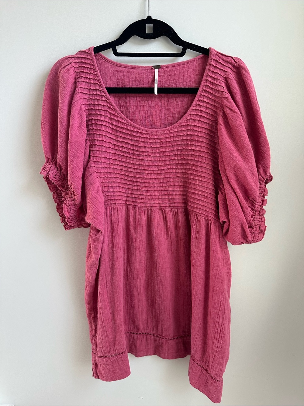 Free People Rose-Pink Smocked Babydoll Tunic